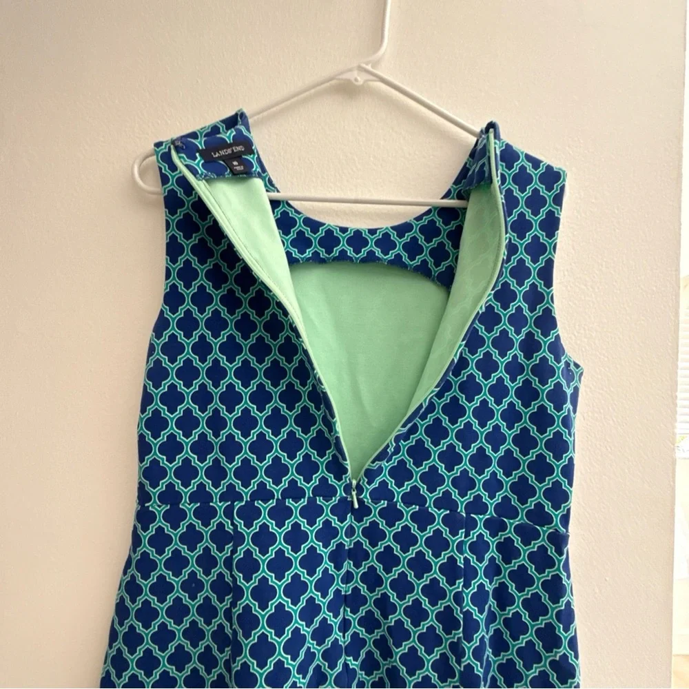 Lands' End Blue and Green Geometric Midi Dress - Picture 8 of 11